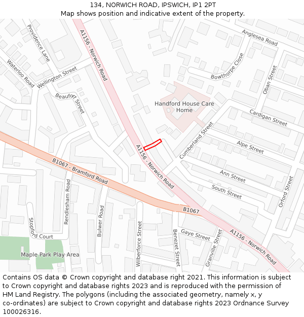 134, NORWICH ROAD, IPSWICH, IP1 2PT: Location map and indicative extent of plot