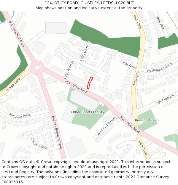 134, OTLEY ROAD, GUISELEY, LEEDS, LS20 8LZ: Location map and indicative extent of plot