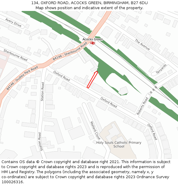 134, OXFORD ROAD, ACOCKS GREEN, BIRMINGHAM, B27 6DU: Location map and indicative extent of plot