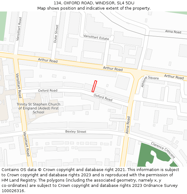 134, OXFORD ROAD, WINDSOR, SL4 5DU: Location map and indicative extent of plot