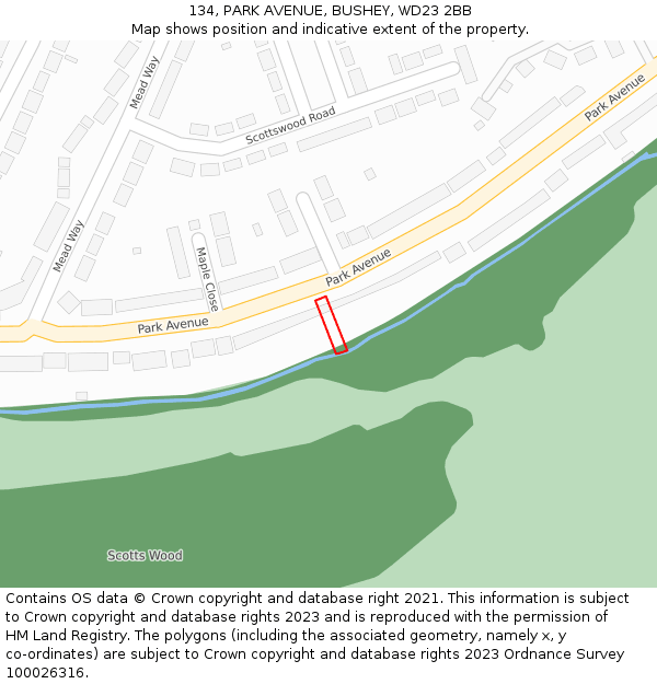134, PARK AVENUE, BUSHEY, WD23 2BB: Location map and indicative extent of plot