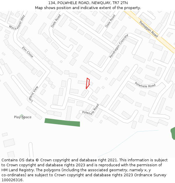 134, POLWHELE ROAD, NEWQUAY, TR7 2TN: Location map and indicative extent of plot