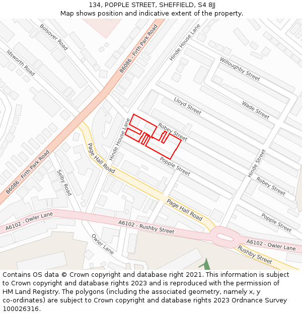 134, POPPLE STREET, SHEFFIELD, S4 8JJ: Location map and indicative extent of plot