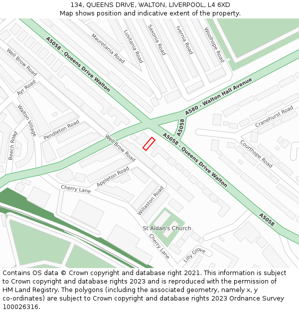 134, QUEENS DRIVE, WALTON, LIVERPOOL, L4 6XD: Location map and indicative extent of plot