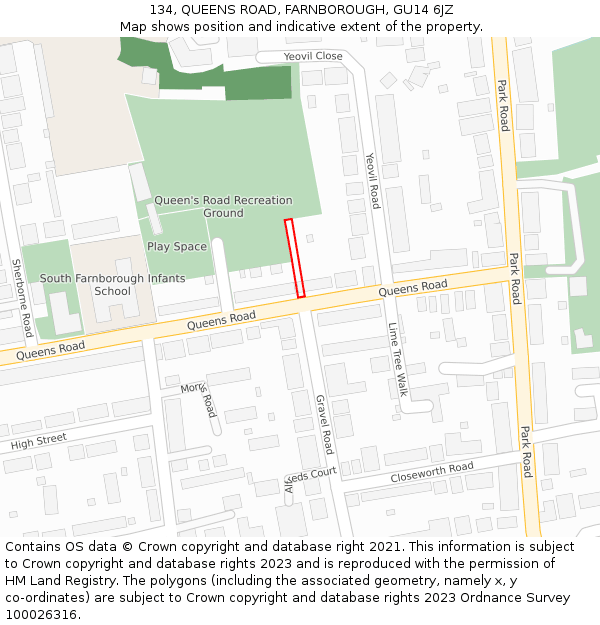 134, QUEENS ROAD, FARNBOROUGH, GU14 6JZ: Location map and indicative extent of plot