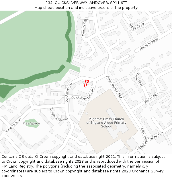 134, QUICKSILVER WAY, ANDOVER, SP11 6TT: Location map and indicative extent of plot