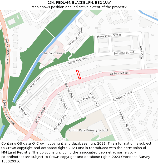 134, REDLAM, BLACKBURN, BB2 1UW: Location map and indicative extent of plot