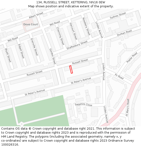 134, RUSSELL STREET, KETTERING, NN16 0EW: Location map and indicative extent of plot