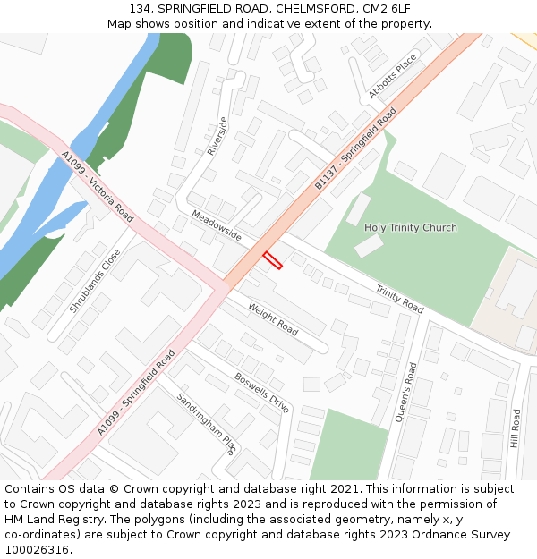 134, SPRINGFIELD ROAD, CHELMSFORD, CM2 6LF: Location map and indicative extent of plot
