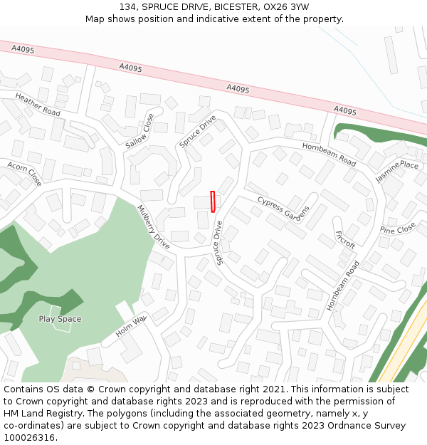 134, SPRUCE DRIVE, BICESTER, OX26 3YW: Location map and indicative extent of plot