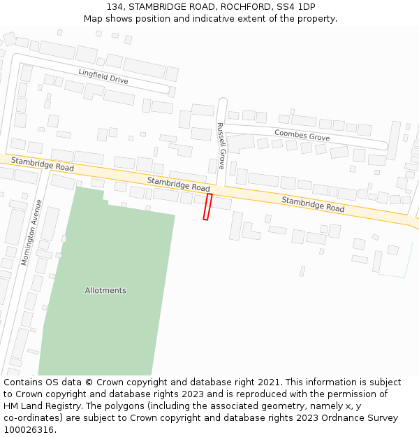 134, STAMBRIDGE ROAD, ROCHFORD, SS4 1DP: Location map and indicative extent of plot
