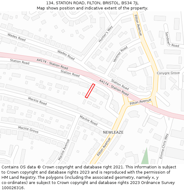 134, STATION ROAD, FILTON, BRISTOL, BS34 7JL: Location map and indicative extent of plot