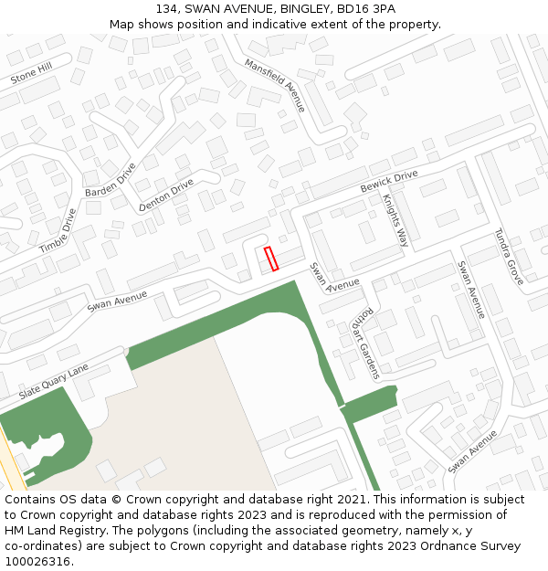 134, SWAN AVENUE, BINGLEY, BD16 3PA: Location map and indicative extent of plot