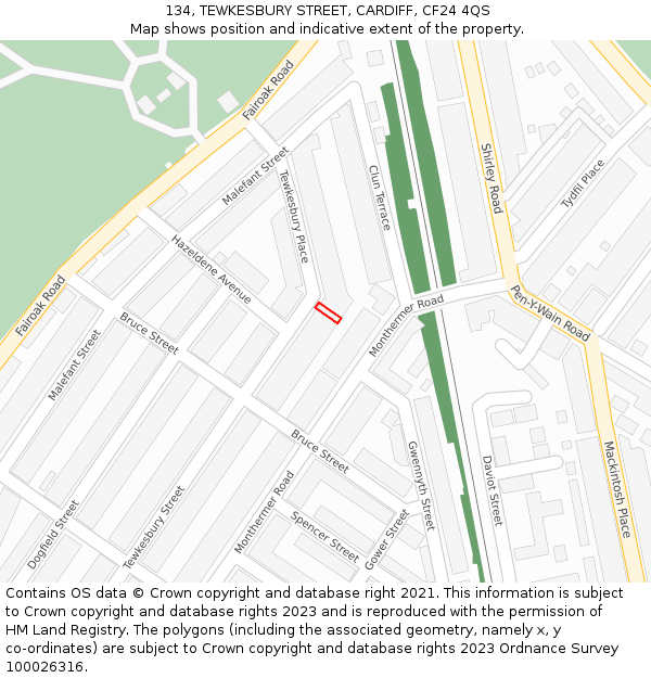 134, TEWKESBURY STREET, CARDIFF, CF24 4QS: Location map and indicative extent of plot