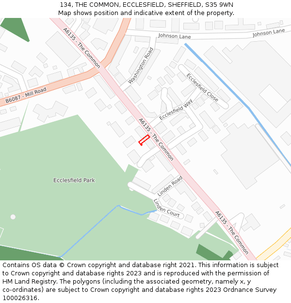 134, THE COMMON, ECCLESFIELD, SHEFFIELD, S35 9WN: Location map and indicative extent of plot