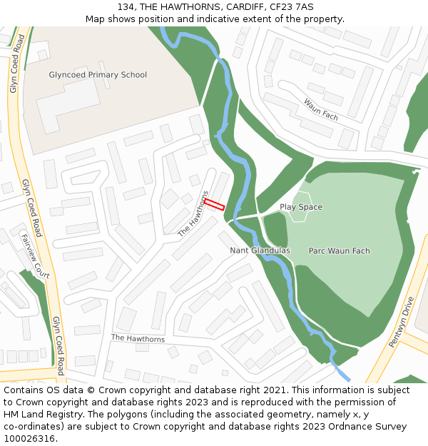 134, THE HAWTHORNS, CARDIFF, CF23 7AS: Location map and indicative extent of plot
