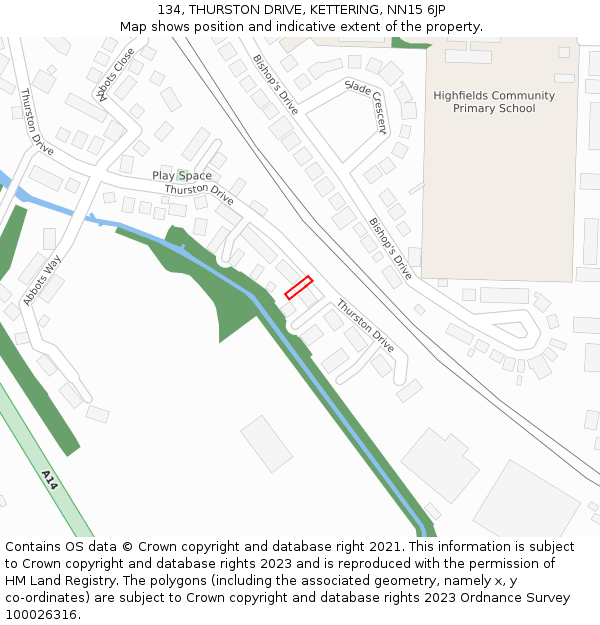 134, THURSTON DRIVE, KETTERING, NN15 6JP: Location map and indicative extent of plot