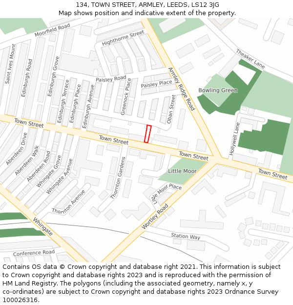 134, TOWN STREET, ARMLEY, LEEDS, LS12 3JG: Location map and indicative extent of plot