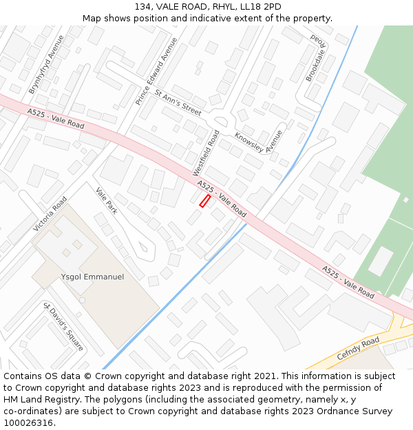 134, VALE ROAD, RHYL, LL18 2PD: Location map and indicative extent of plot