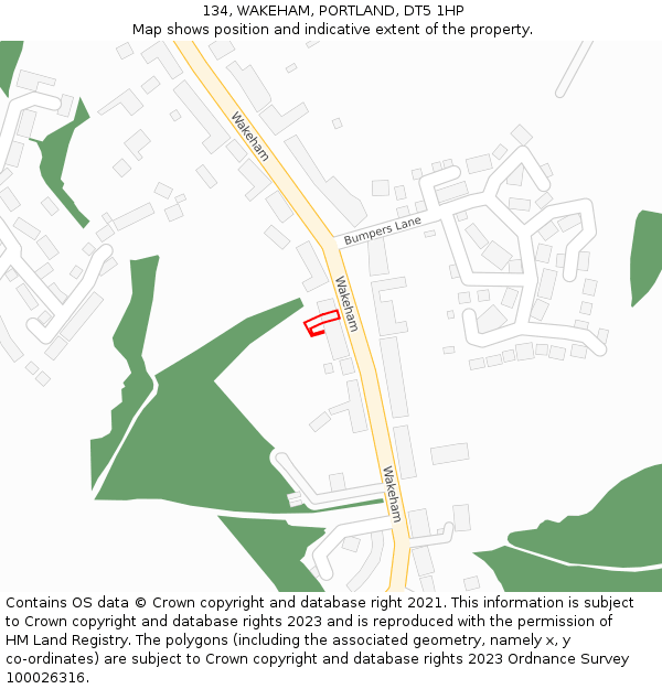 134, WAKEHAM, PORTLAND, DT5 1HP: Location map and indicative extent of plot