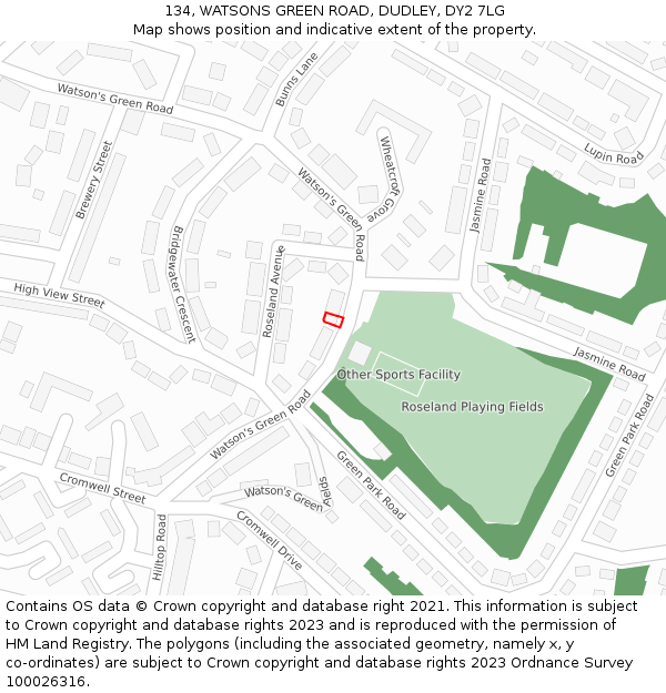 134, WATSONS GREEN ROAD, DUDLEY, DY2 7LG: Location map and indicative extent of plot