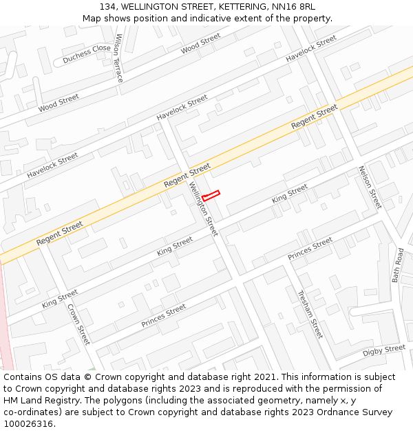134, WELLINGTON STREET, KETTERING, NN16 8RL: Location map and indicative extent of plot