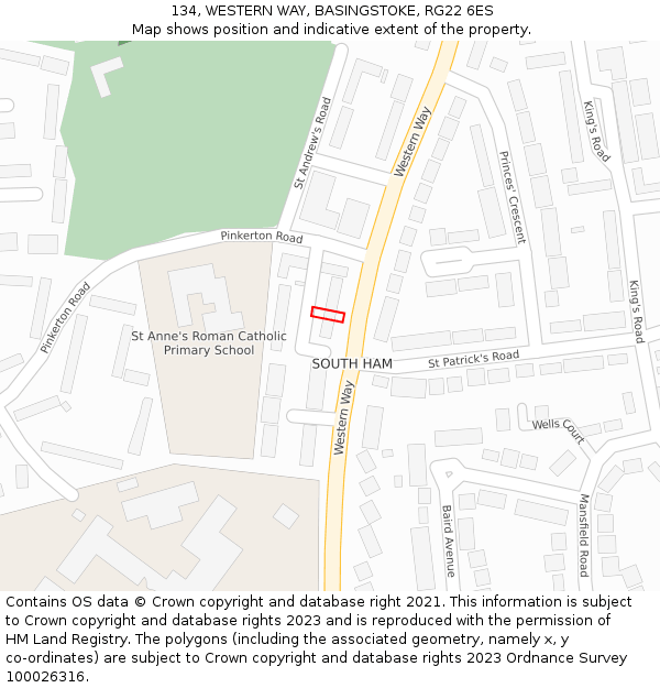 134, WESTERN WAY, BASINGSTOKE, RG22 6ES: Location map and indicative extent of plot