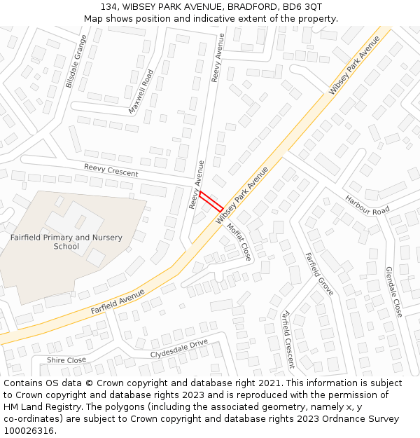 134, WIBSEY PARK AVENUE, BRADFORD, BD6 3QT: Location map and indicative extent of plot