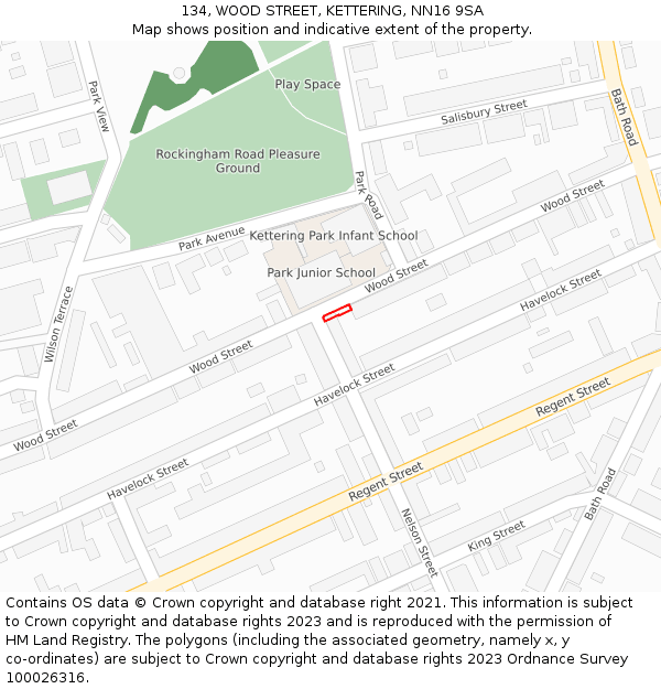 134, WOOD STREET, KETTERING, NN16 9SA: Location map and indicative extent of plot
