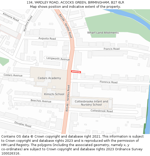 134, YARDLEY ROAD, ACOCKS GREEN, BIRMINGHAM, B27 6LR: Location map and indicative extent of plot