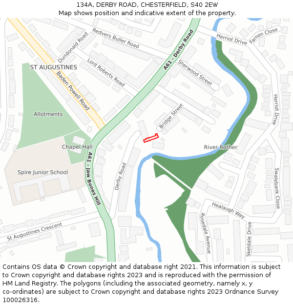 134A, DERBY ROAD, CHESTERFIELD, S40 2EW: Location map and indicative extent of plot