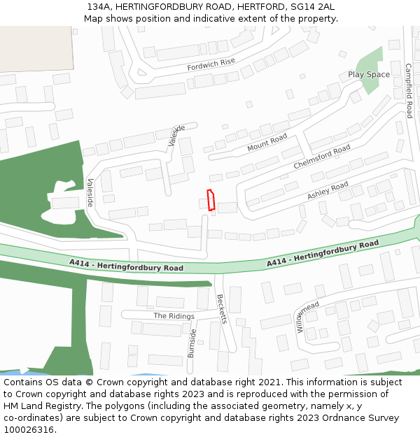 134A, HERTINGFORDBURY ROAD, HERTFORD, SG14 2AL: Location map and indicative extent of plot