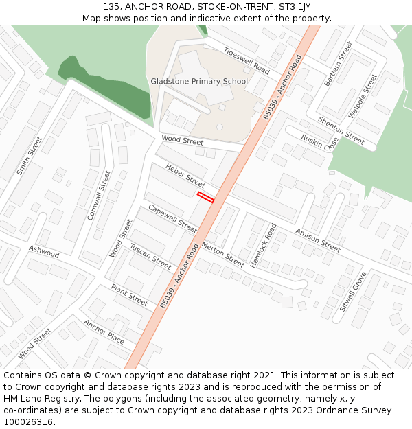 135, ANCHOR ROAD, STOKE-ON-TRENT, ST3 1JY: Location map and indicative extent of plot
