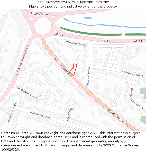 135, BADDOW ROAD, CHELMSFORD, CM2 7PY: Location map and indicative extent of plot
