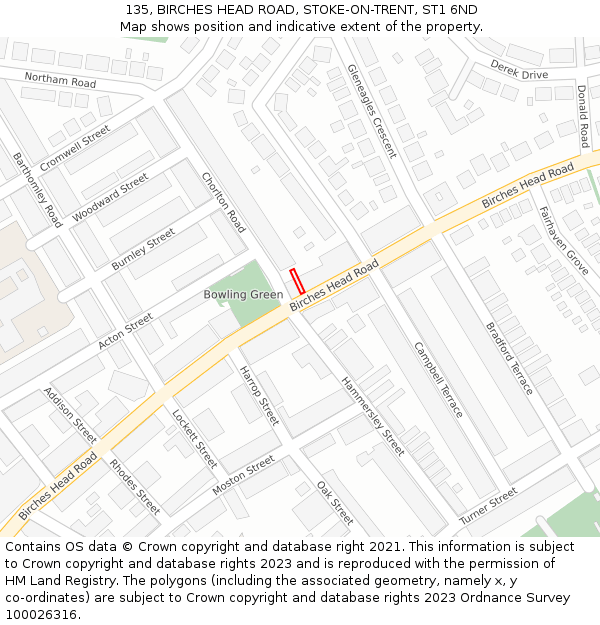 135, BIRCHES HEAD ROAD, STOKE-ON-TRENT, ST1 6ND: Location map and indicative extent of plot