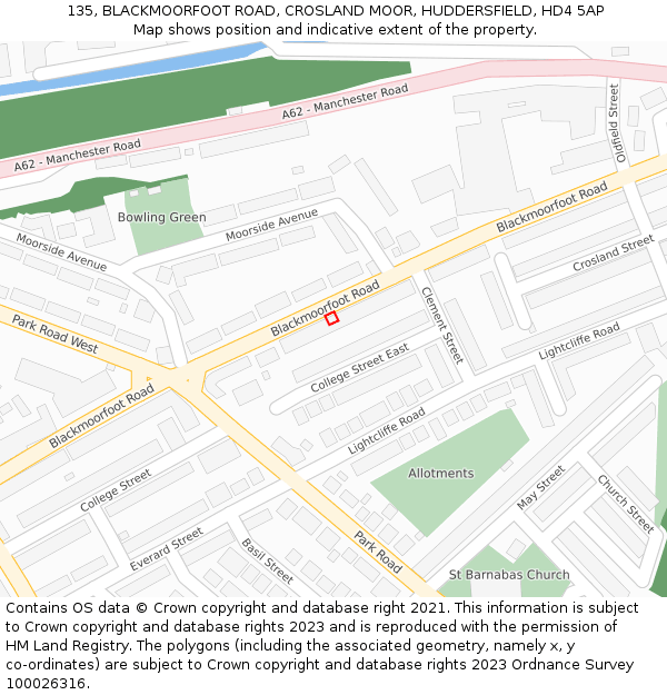 135, BLACKMOORFOOT ROAD, CROSLAND MOOR, HUDDERSFIELD, HD4 5AP: Location map and indicative extent of plot