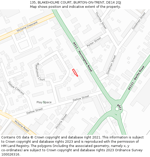 135, BLAKEHOLME COURT, BURTON-ON-TRENT, DE14 2QJ: Location map and indicative extent of plot