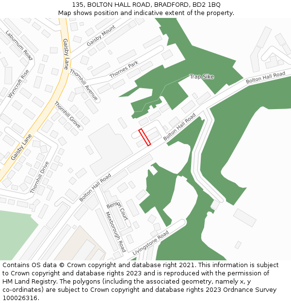135, BOLTON HALL ROAD, BRADFORD, BD2 1BQ: Location map and indicative extent of plot