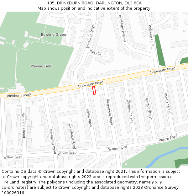 135, BRINKBURN ROAD, DARLINGTON, DL3 6EA: Location map and indicative extent of plot