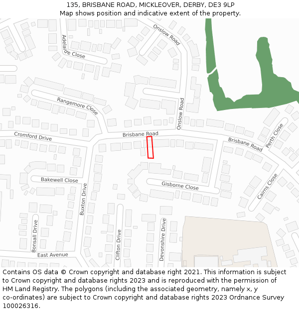 135, BRISBANE ROAD, MICKLEOVER, DERBY, DE3 9LP: Location map and indicative extent of plot
