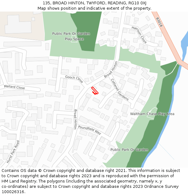 135, BROAD HINTON, TWYFORD, READING, RG10 0XJ: Location map and indicative extent of plot