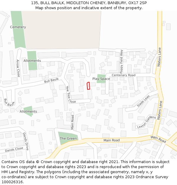 135, BULL BAULK, MIDDLETON CHENEY, BANBURY, OX17 2SP: Location map and indicative extent of plot