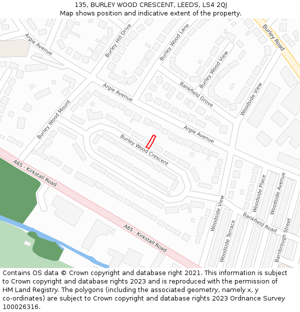 135, BURLEY WOOD CRESCENT, LEEDS, LS4 2QJ: Location map and indicative extent of plot