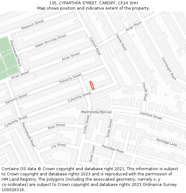 135, CYFARTHFA STREET, CARDIFF, CF24 3HH: Location map and indicative extent of plot