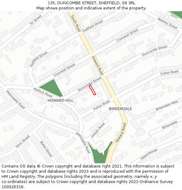 135, DUNCOMBE STREET, SHEFFIELD, S6 3RL: Location map and indicative extent of plot