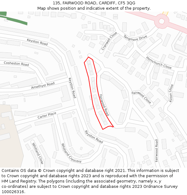 135, FAIRWOOD ROAD, CARDIFF, CF5 3QG: Location map and indicative extent of plot