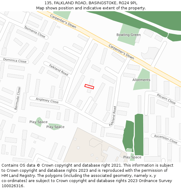 135, FALKLAND ROAD, BASINGSTOKE, RG24 9PL: Location map and indicative extent of plot
