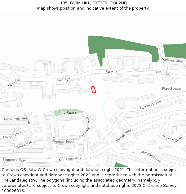 135, FARM HILL, EXETER, EX4 2NB: Location map and indicative extent of plot