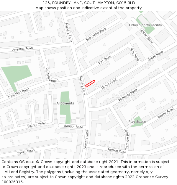 135, FOUNDRY LANE, SOUTHAMPTON, SO15 3LD: Location map and indicative extent of plot