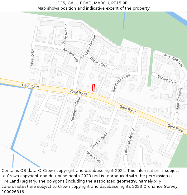 135, GAUL ROAD, MARCH, PE15 9RH: Location map and indicative extent of plot